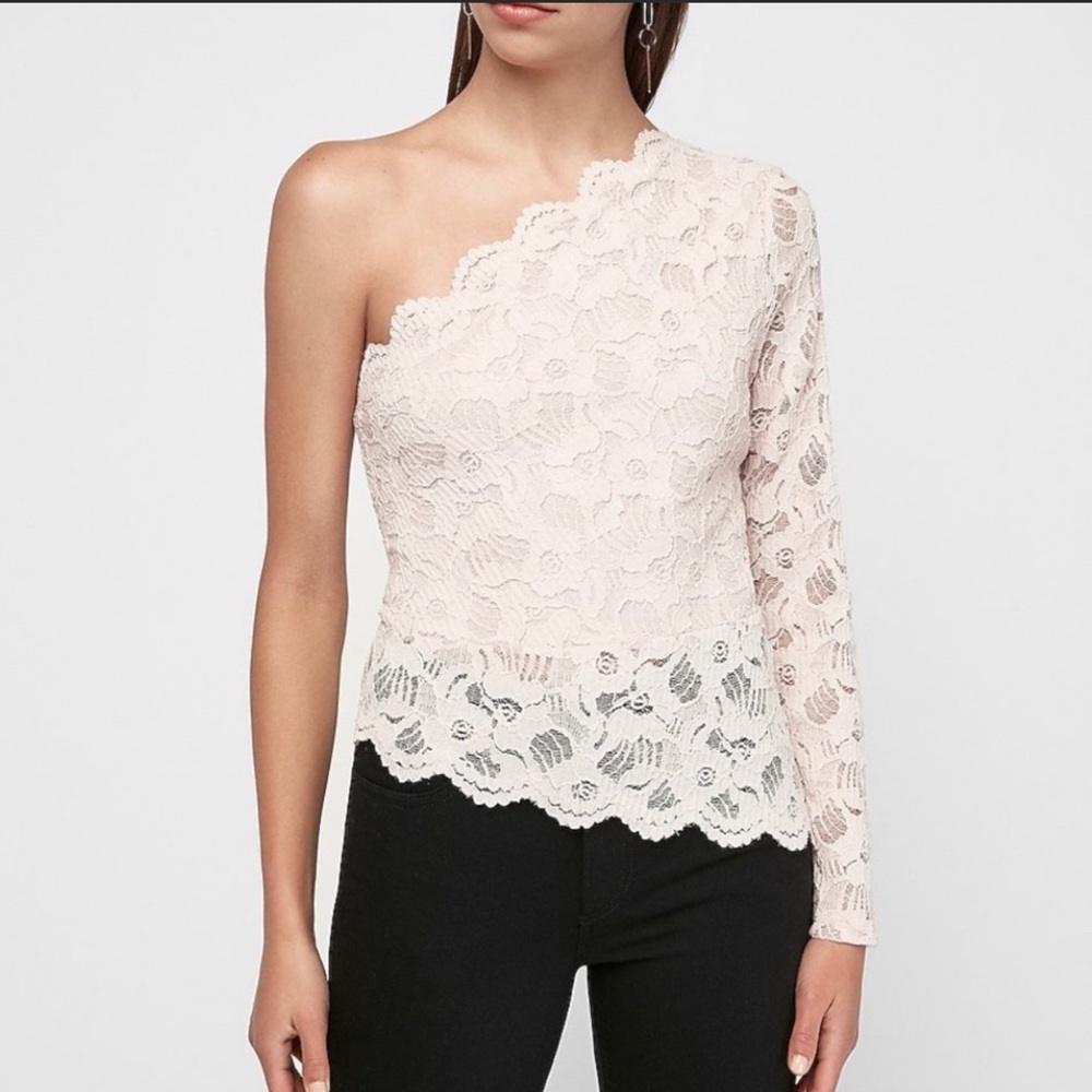 Express Asymmetrical one sleeve peplum lace top